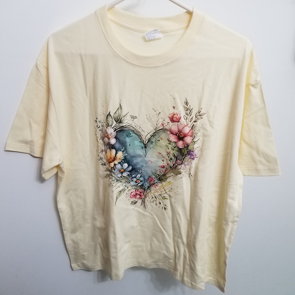 NWOT floral heart cotton t-shirt